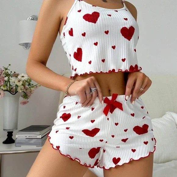Women’s Sweetheart Crop Casual Pajama Short Set Size Medium - Picture 5 of 16